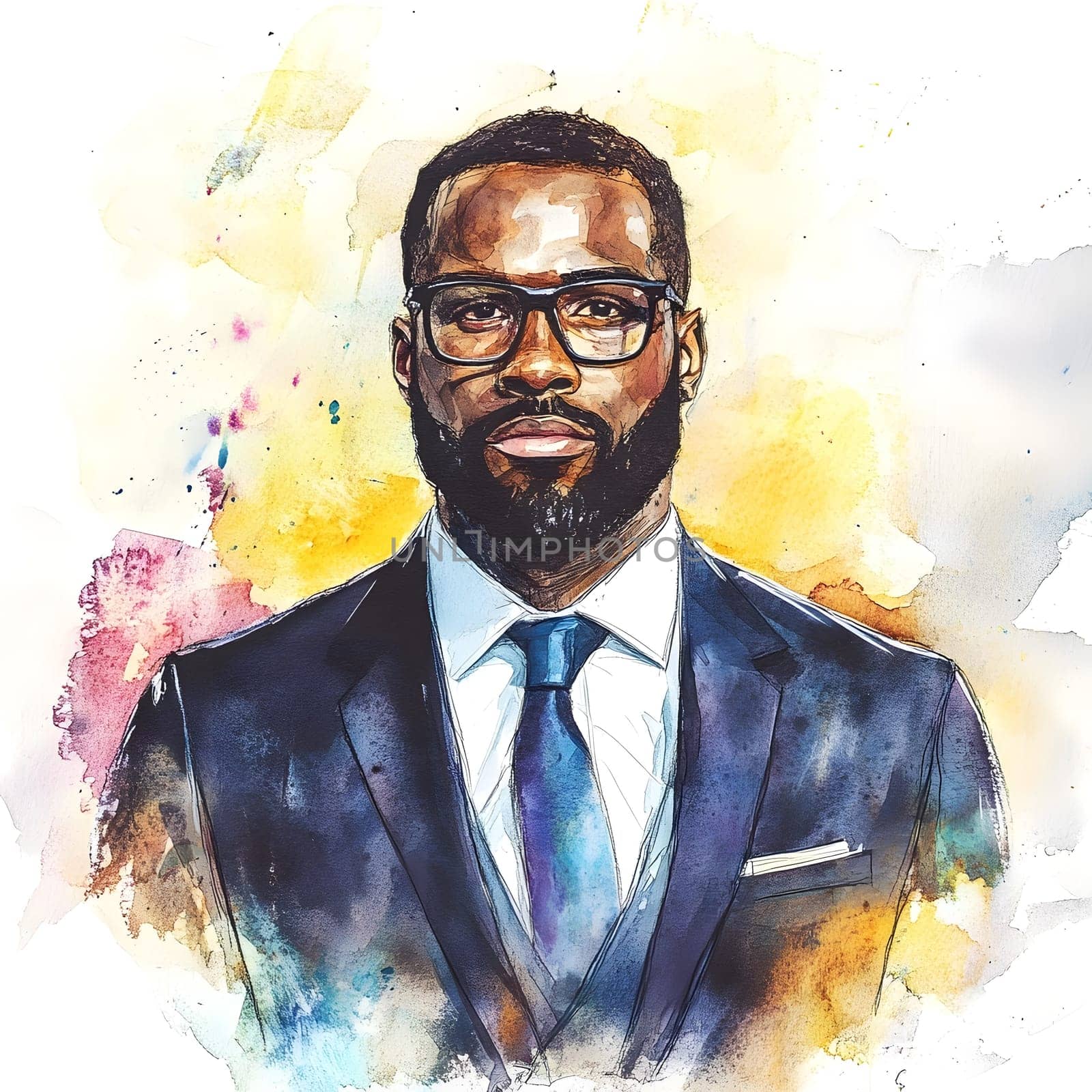 Watercolor AfricanBlack Businessman in business wear