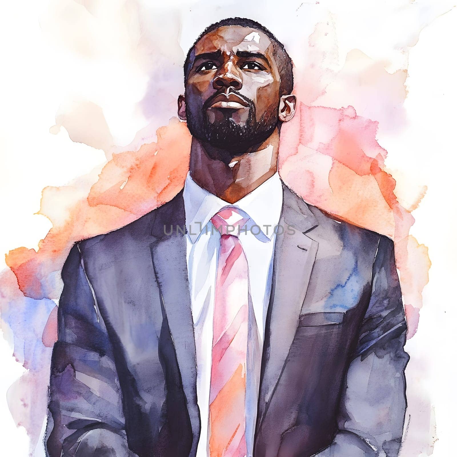 Watercolor AfricanBlack Businessman in business wear