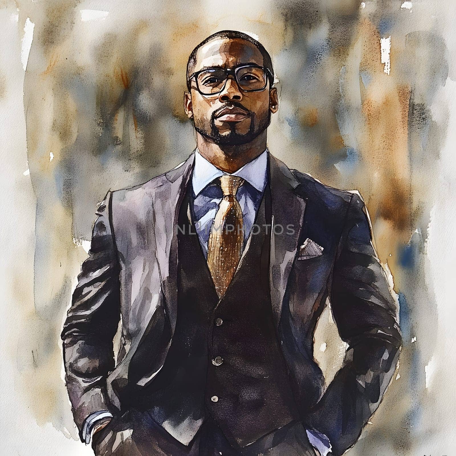 Watercolor AfricanBlack Businessman in business wear