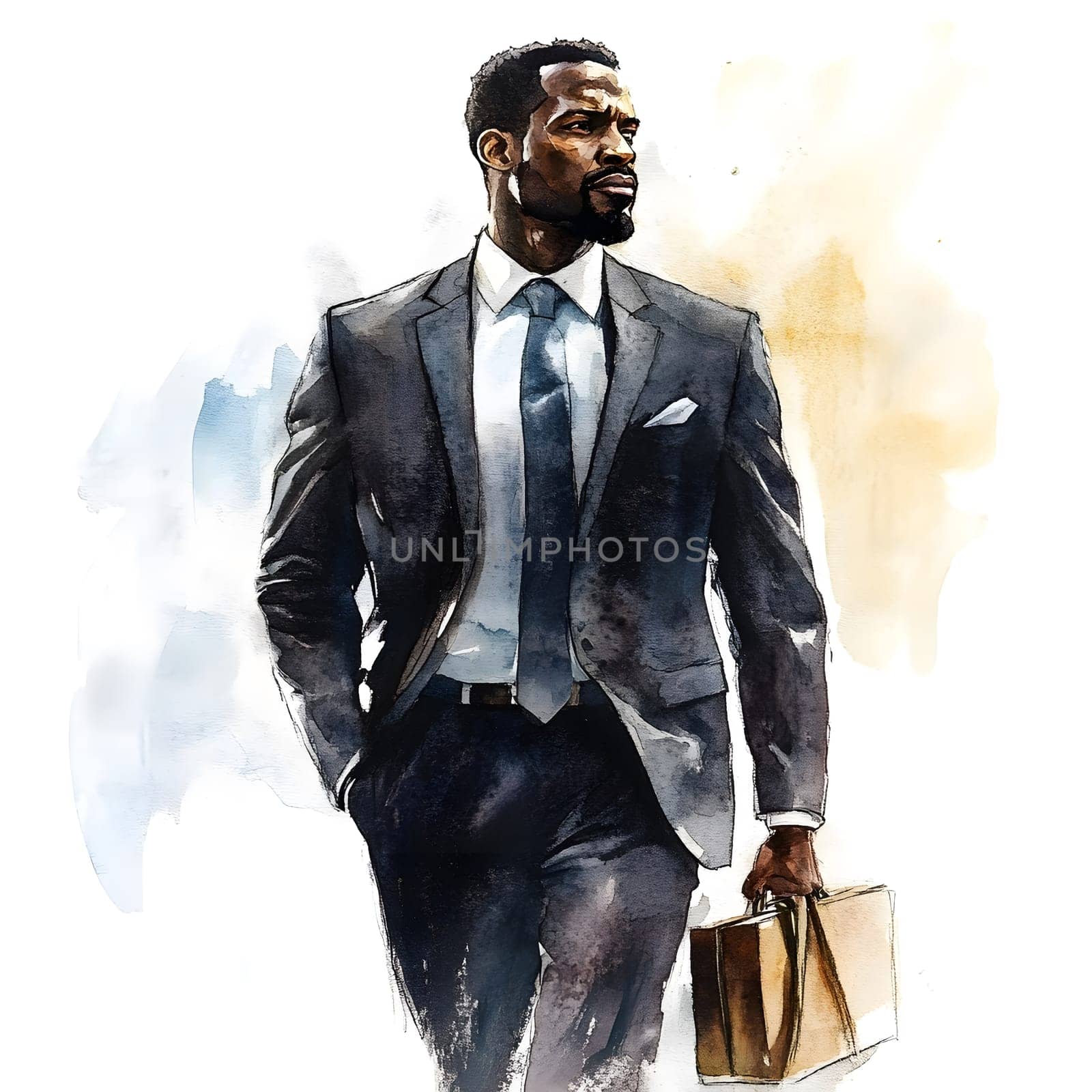 Watercolor AfricanBlack Businessman in business wear