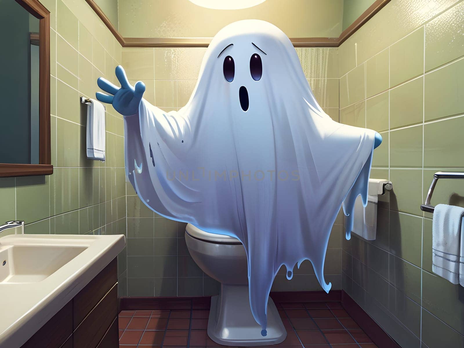 Funny Halloween ghost in the restroom