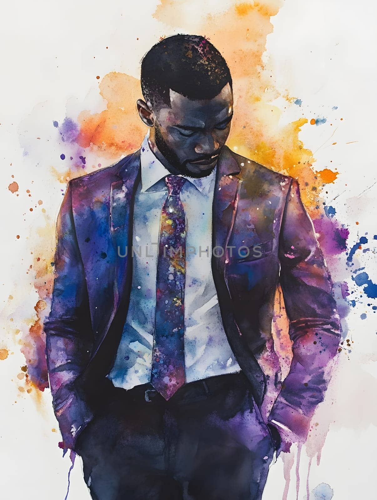 Watercolor AfricanBlack Businessman in business wear