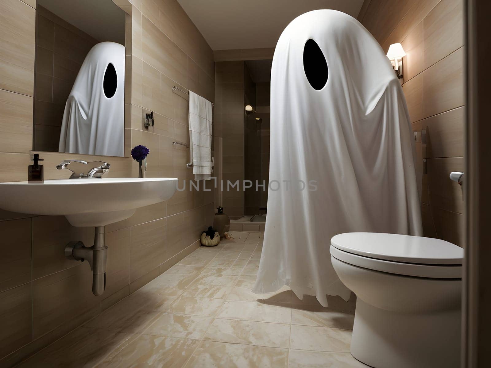 Funny Halloween ghost in the restroom
