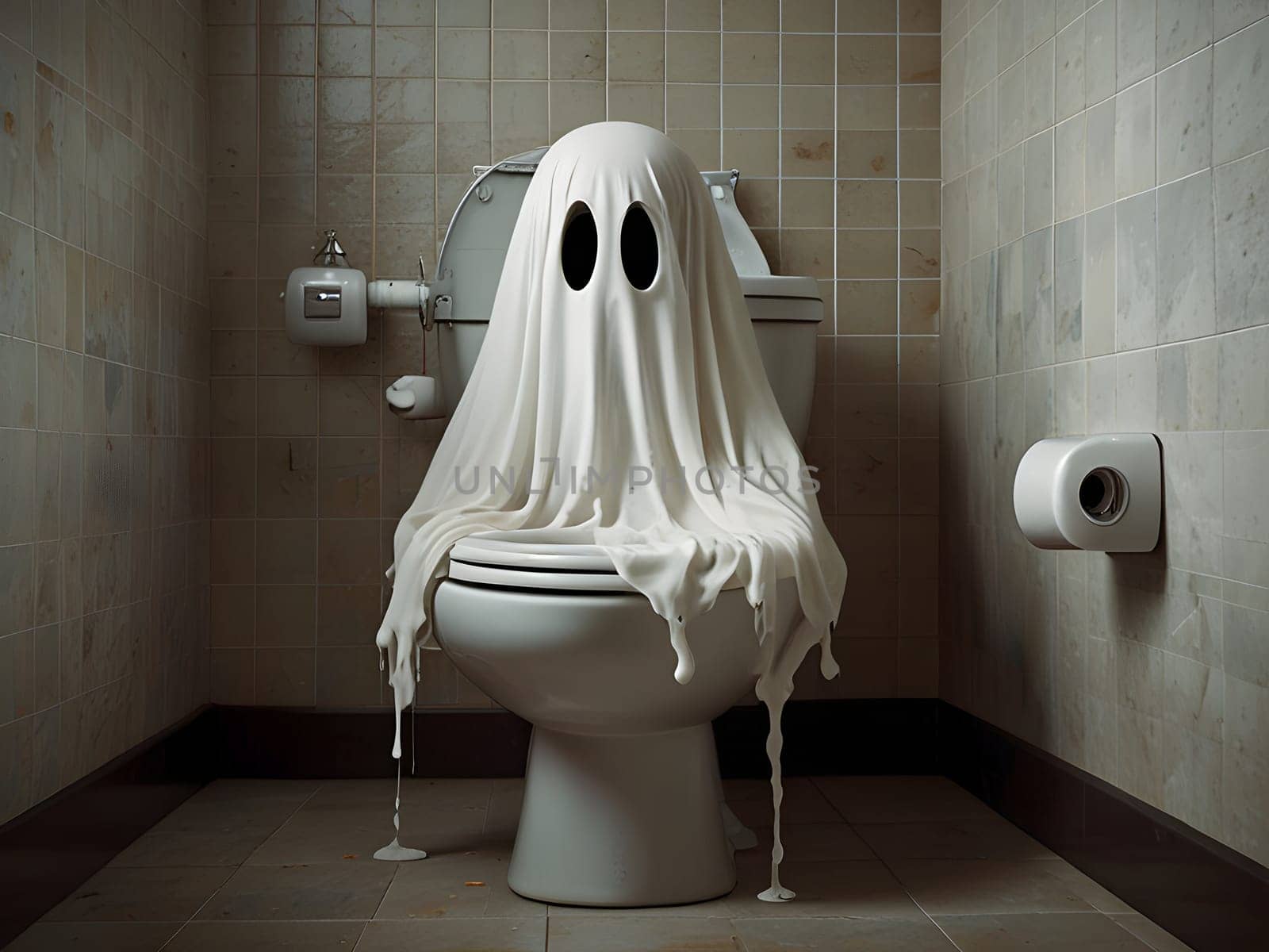 Funny Halloween ghost in the restroom
