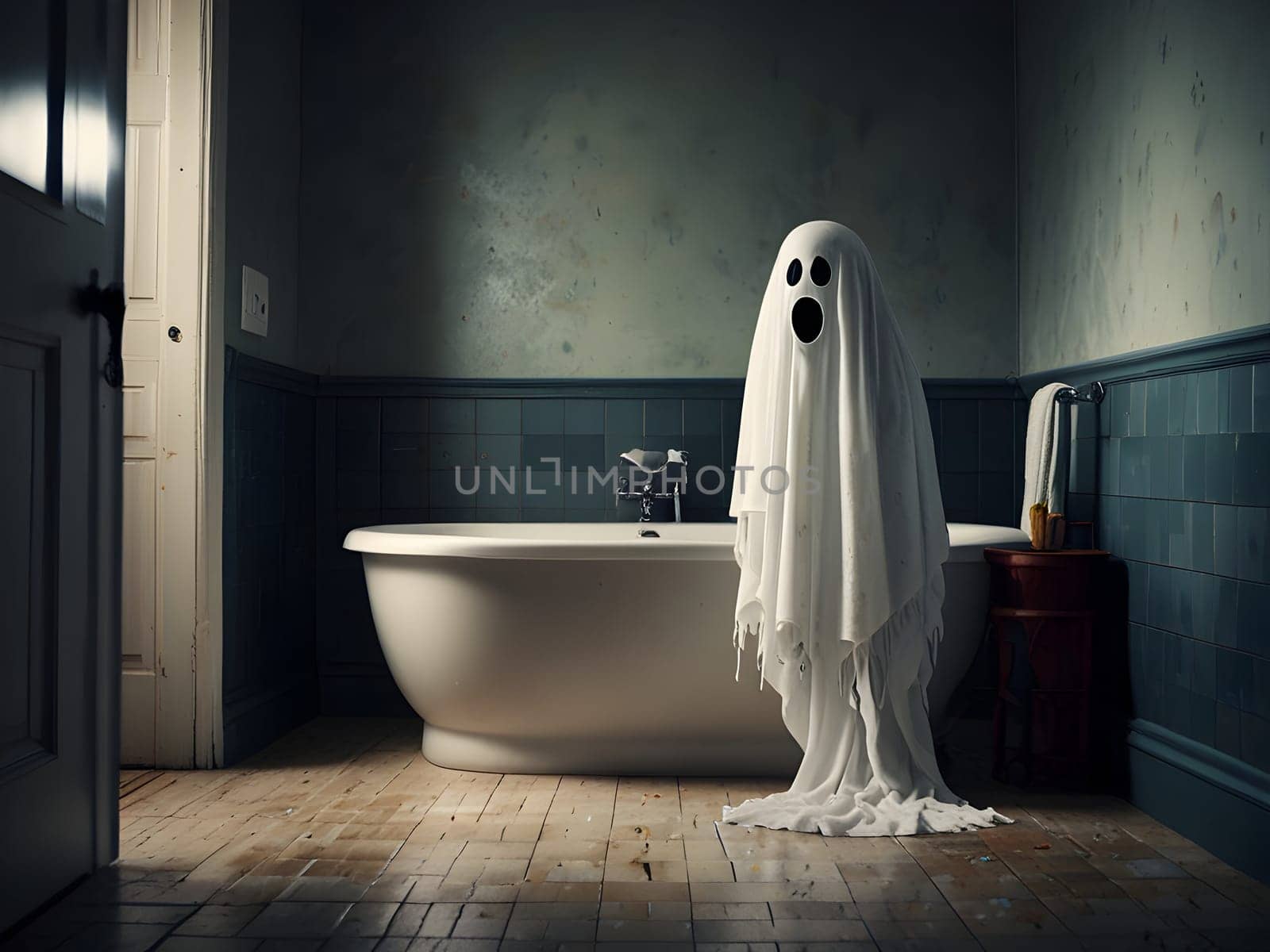 Funny Halloween ghost in the restroom
