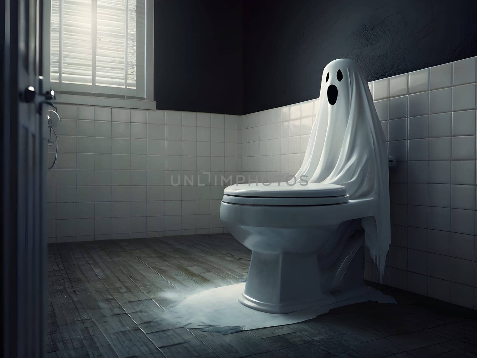 Funny Halloween ghost in the restroom