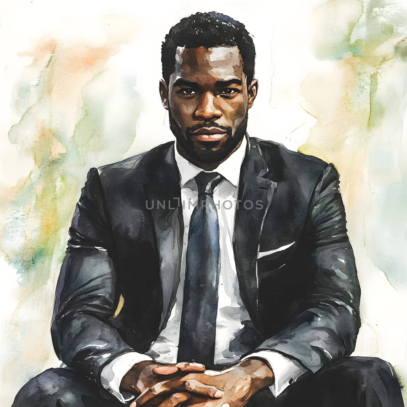 Watercolor AfricanBlack Businessman in business wear