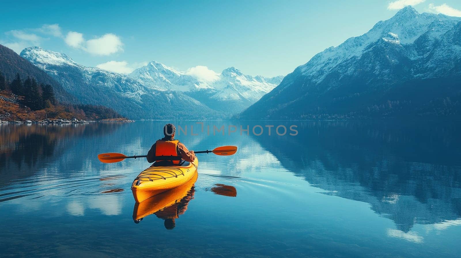Kayaking Adventure on a Serene Mountain Lake. Concept of Outdoor Recreation, Exploration, and Tranquility