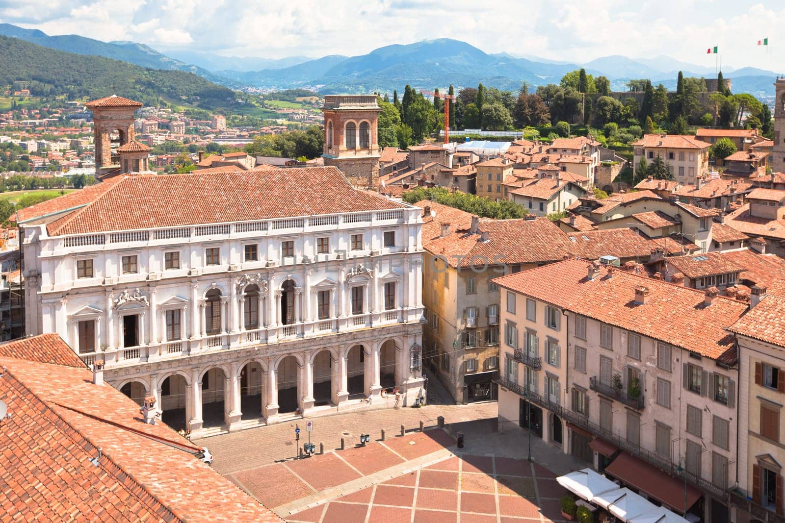 Above view at Piazza Vecchia, Bergamo Alta, Italy