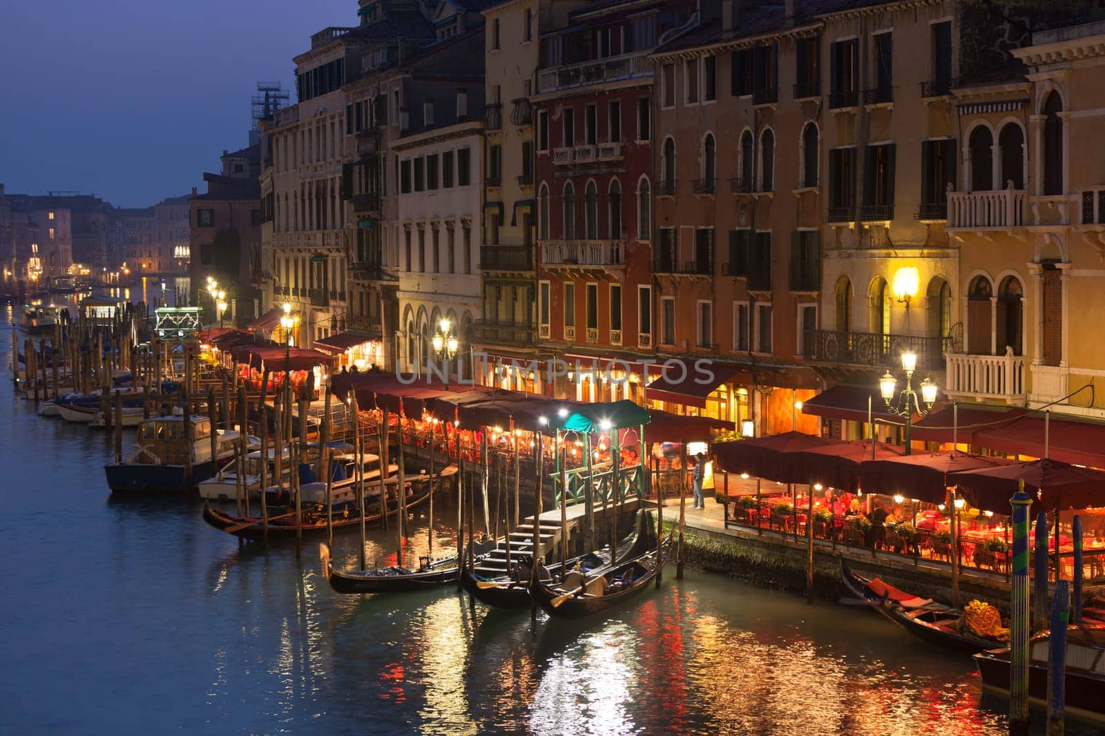 Grand Canal Lights at Night, Venice. Horizontal shot