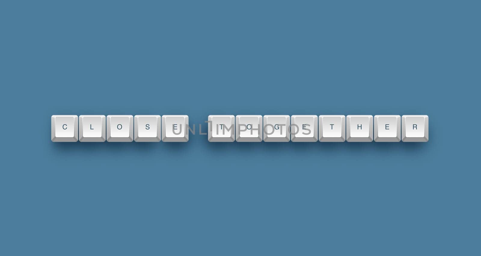 Close together text on a 3d keyboard button with shadow, 3d illustration