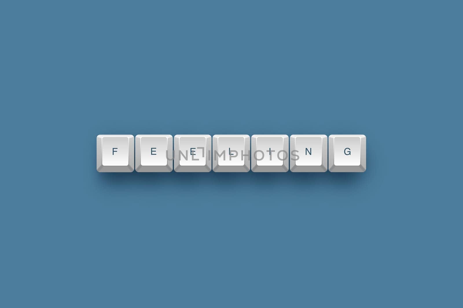 feeling text on a 3d keyboard button with shadow, 3d illustration