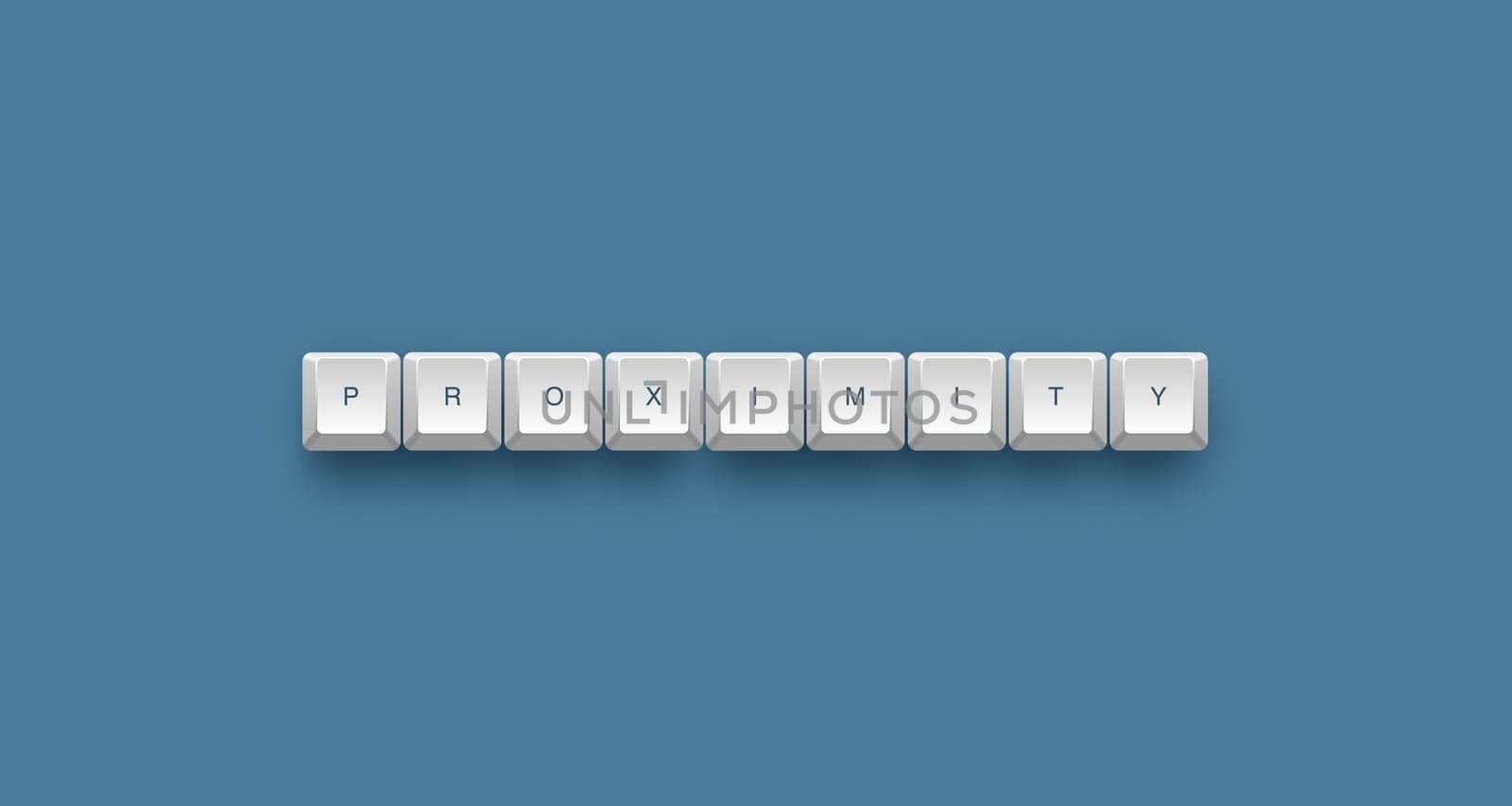 proximity text on a 3d keyboard button with shadow, 3d illustration