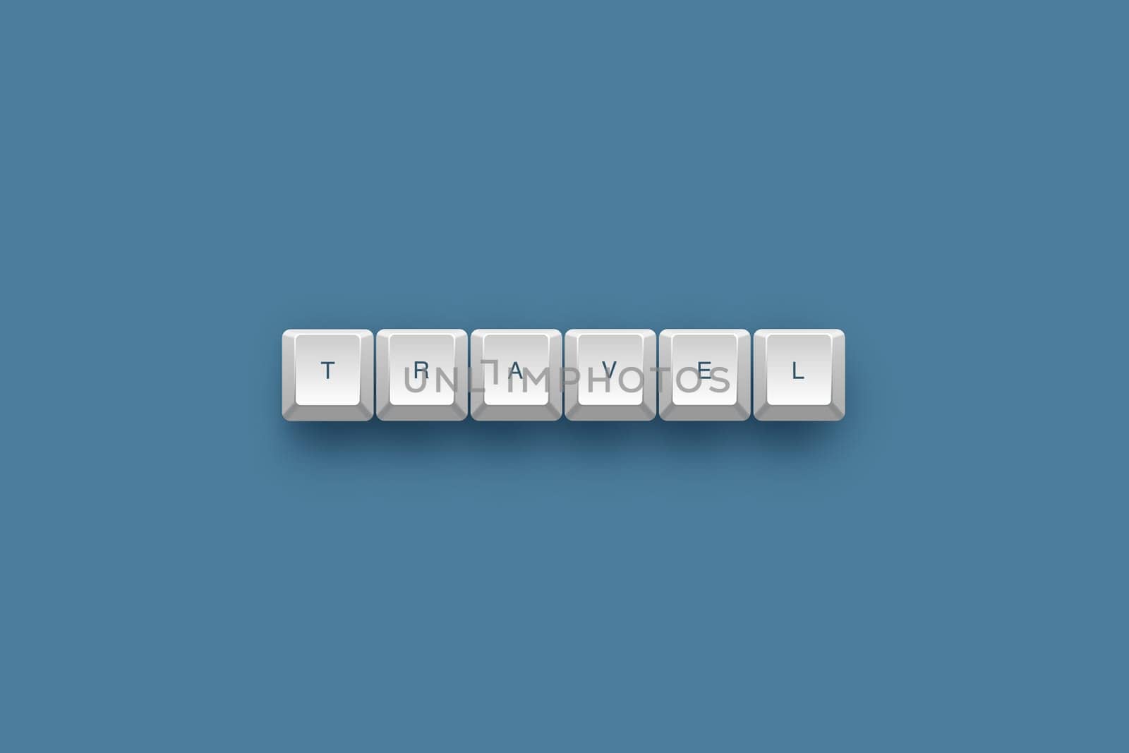 Travel text on a 3d keyboard button with shadow, 3d illustration