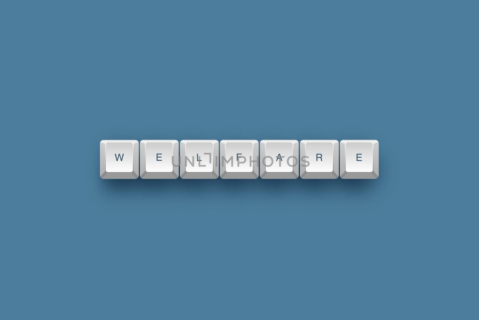 Welfare text on a 3d keyboard button with shadow, 3d illustration