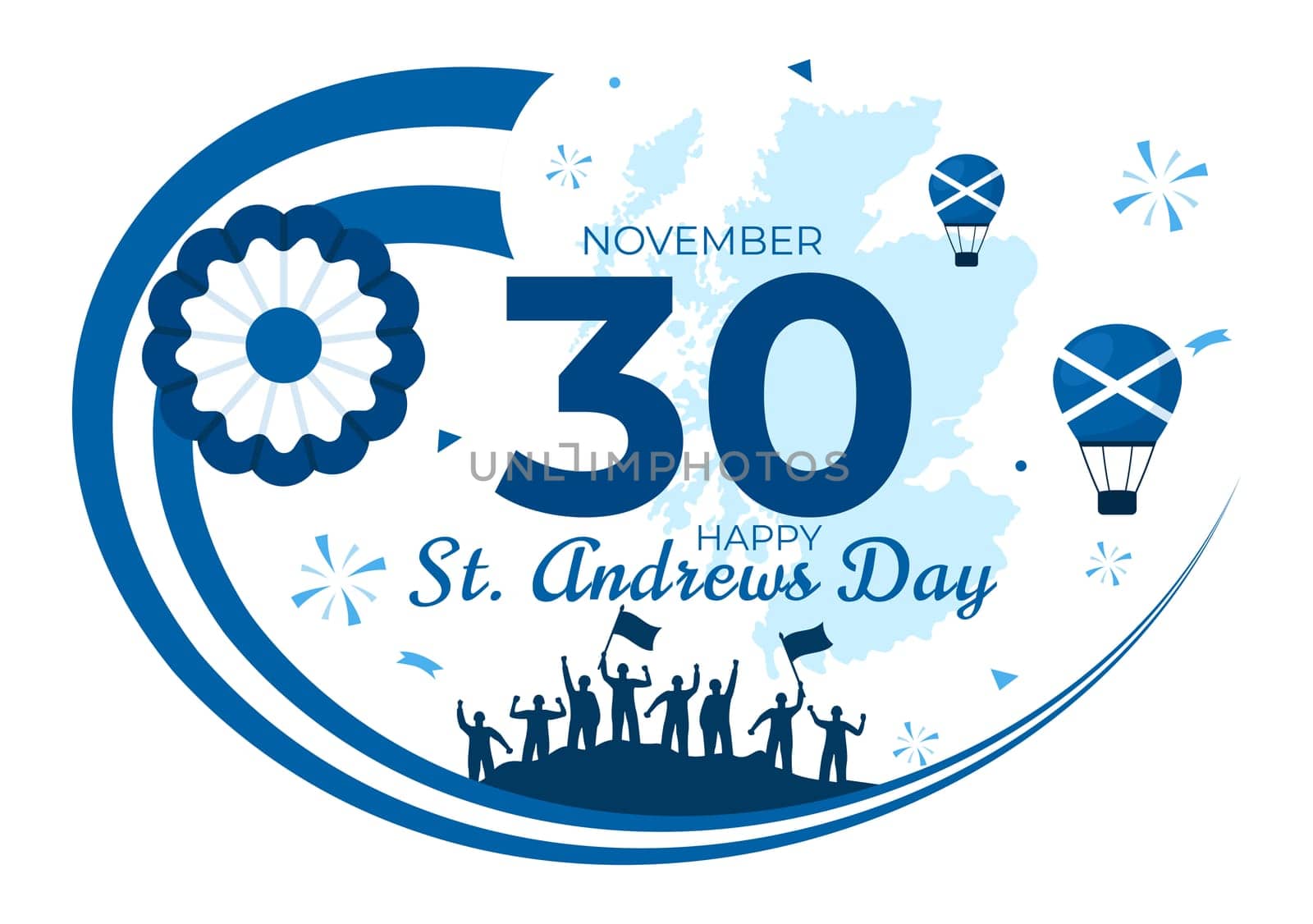 Happy St Andrew's Day Vector Illustration on 30 November, featuring the Scotland Flag in a National Holiday Celebration with a Flat Style Background