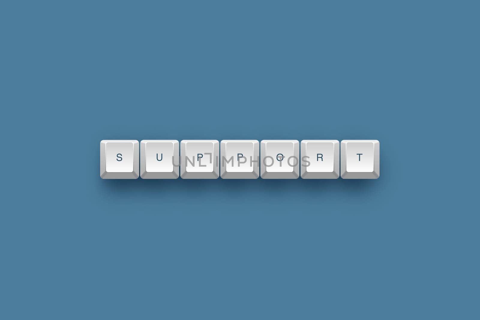 support text on a 3d keyboard button with shadow, 3d illustration