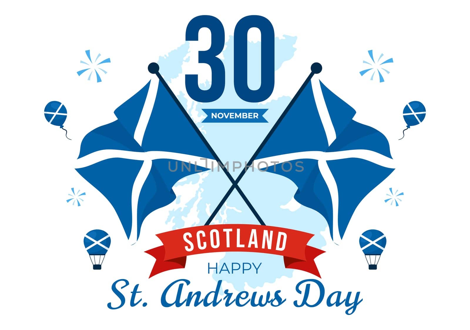Happy St Andrew's Day Vector Illustration on 30 November, featuring the Scotland Flag in a National Holiday Celebration with a Flat Style Background