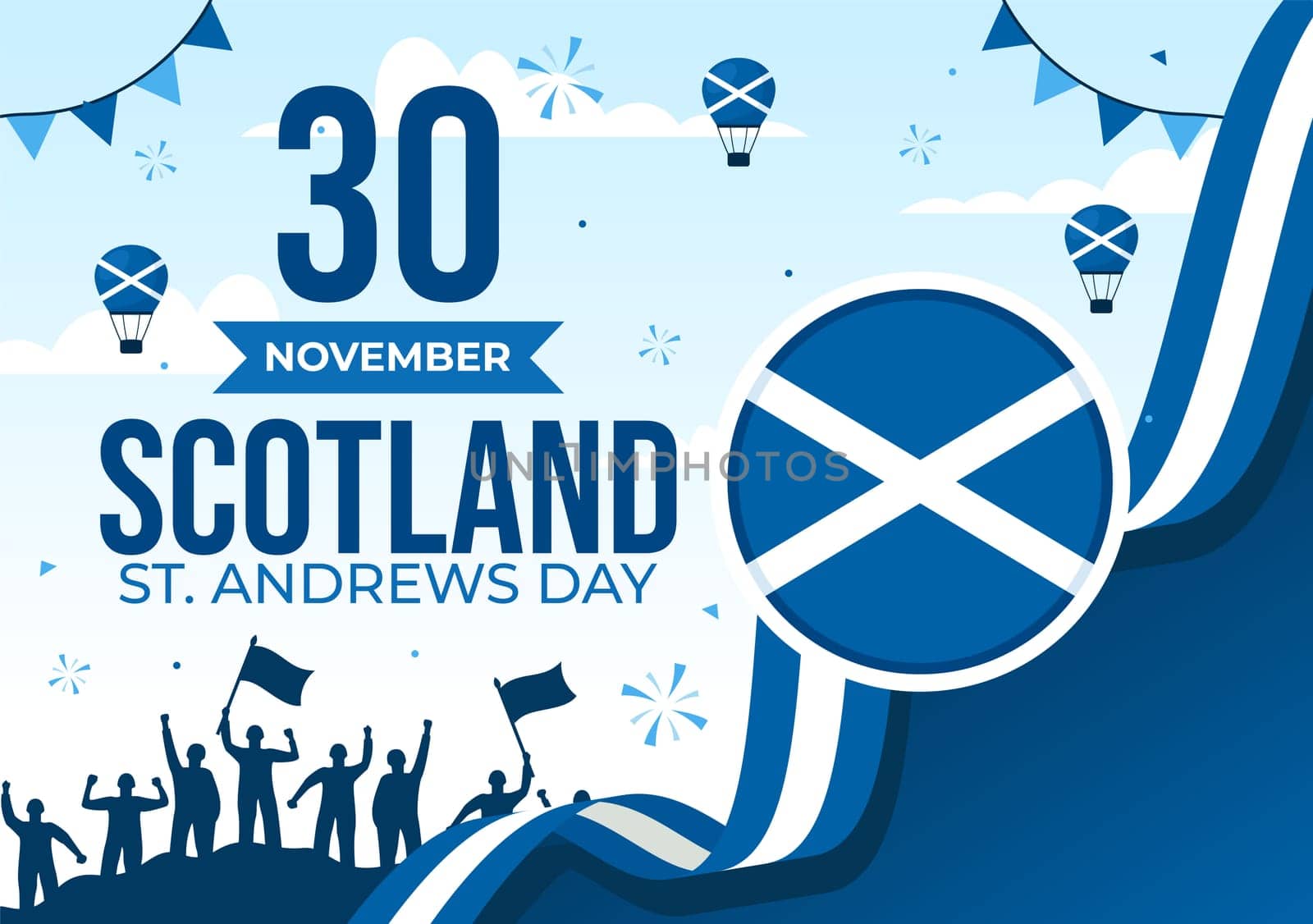Happy St Andrew's Day Vector Illustration on 30 November, featuring the Scotland Flag in a National Holiday Celebration with a Flat Style Background