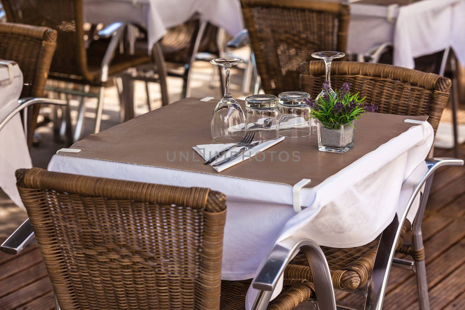 Cozy Restaurant tables ready for service. Small GRIP shot