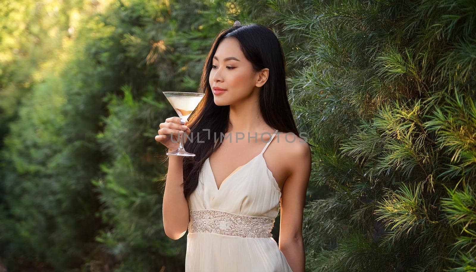 gorgeous young chinese woman in white dress, AI generated image