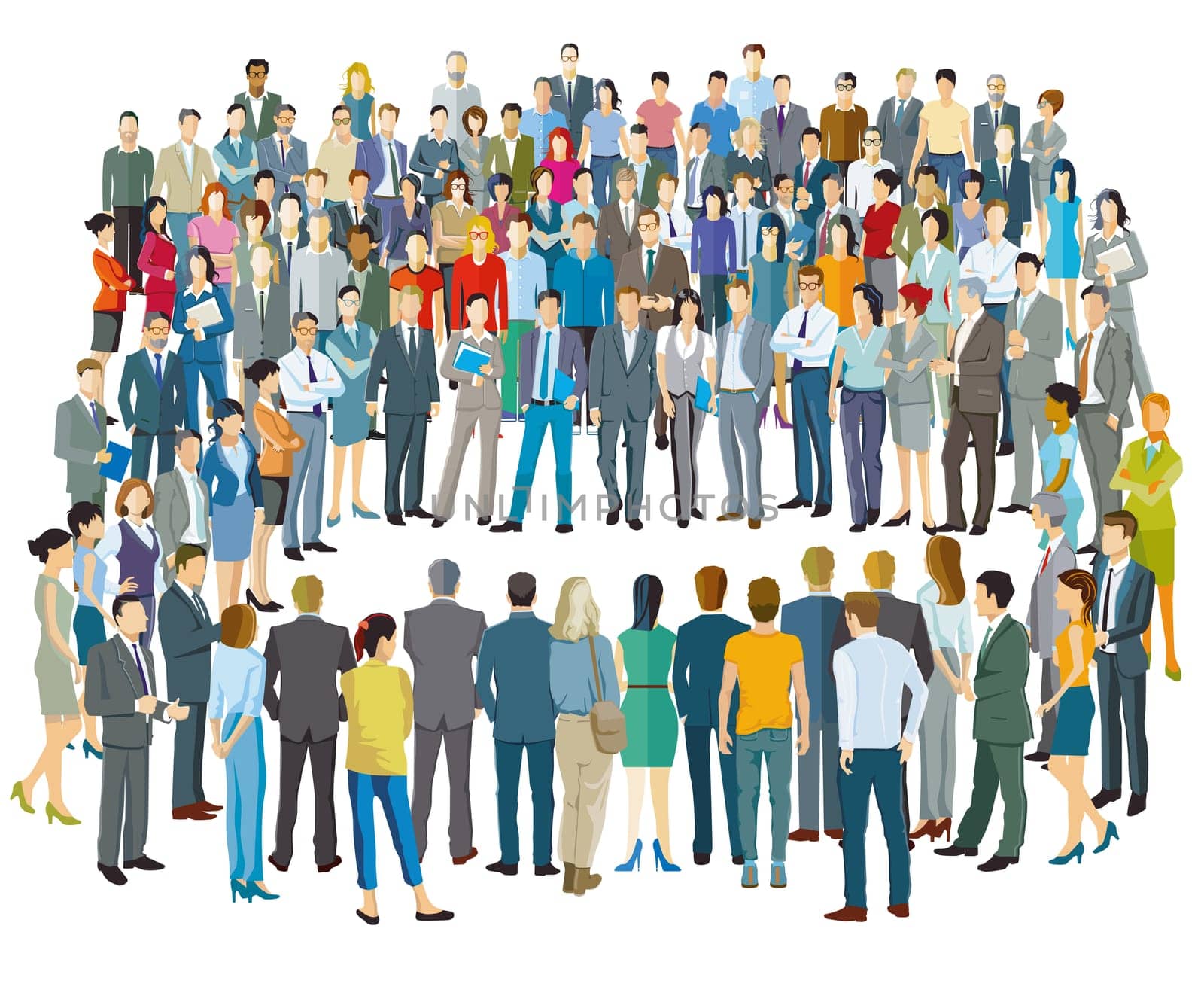 large groups of people on white background, illustration isolated