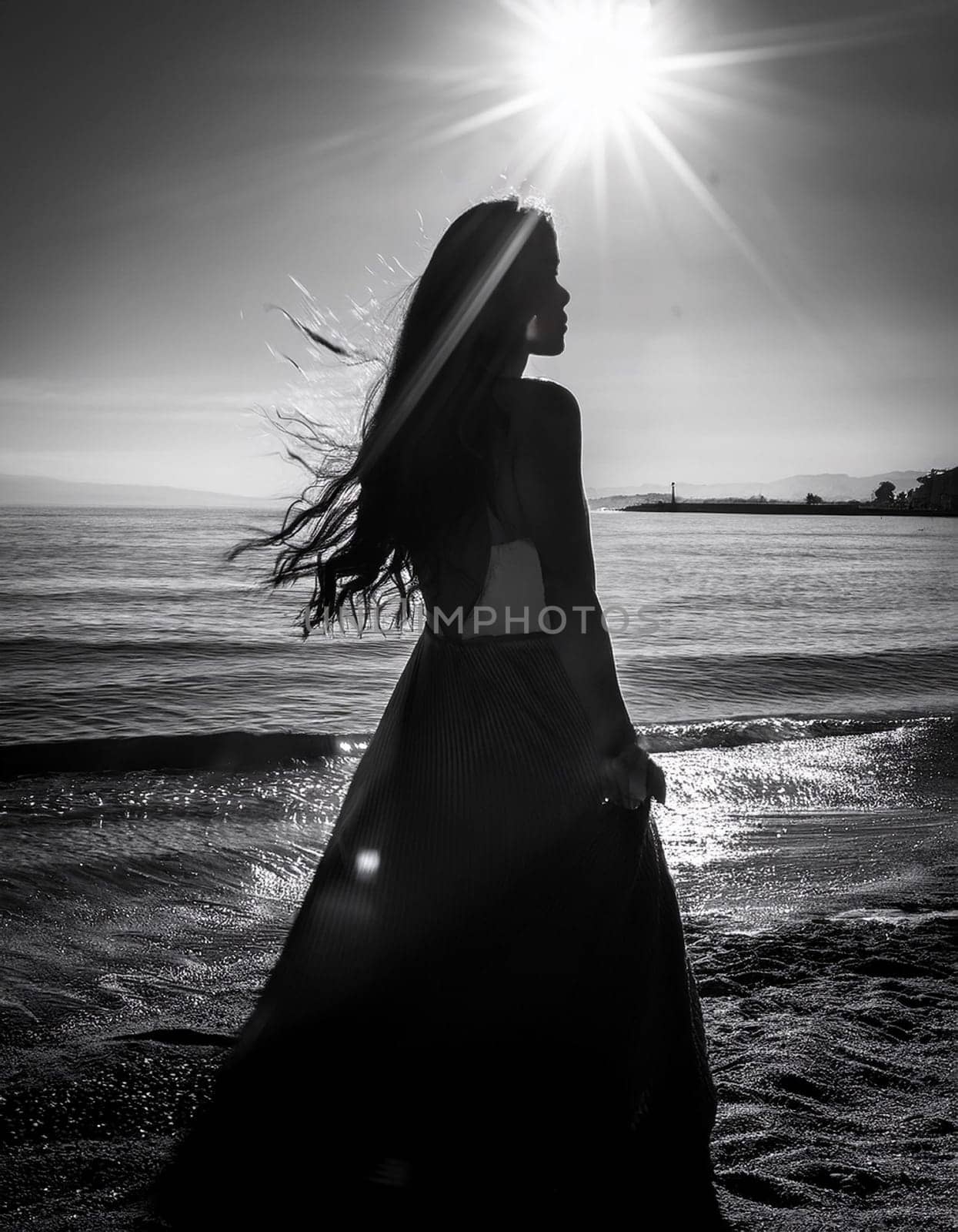 elegant young woman portrait in black and white, AI generated image