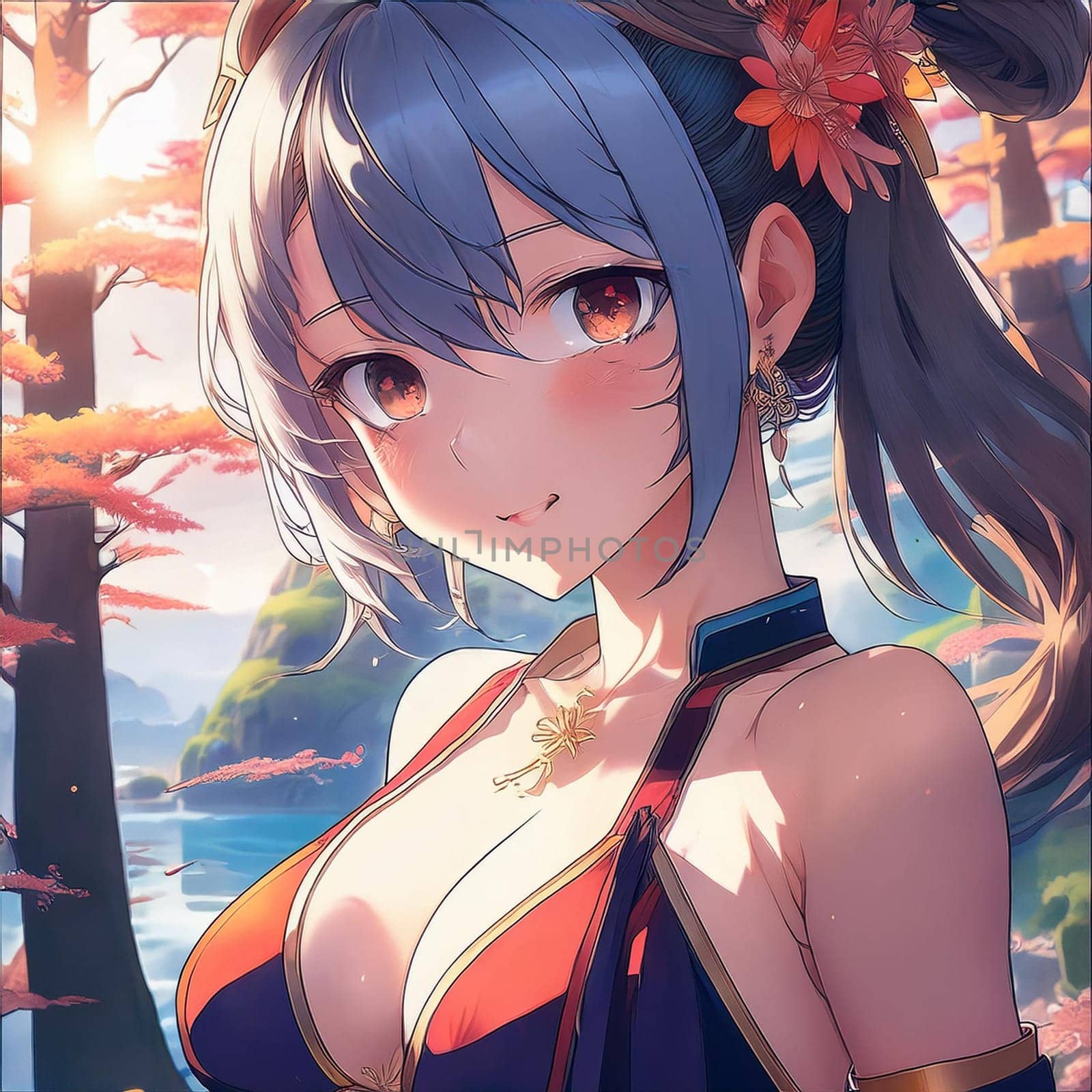 gorgeous young japanese manga woman illustration, AI generated image