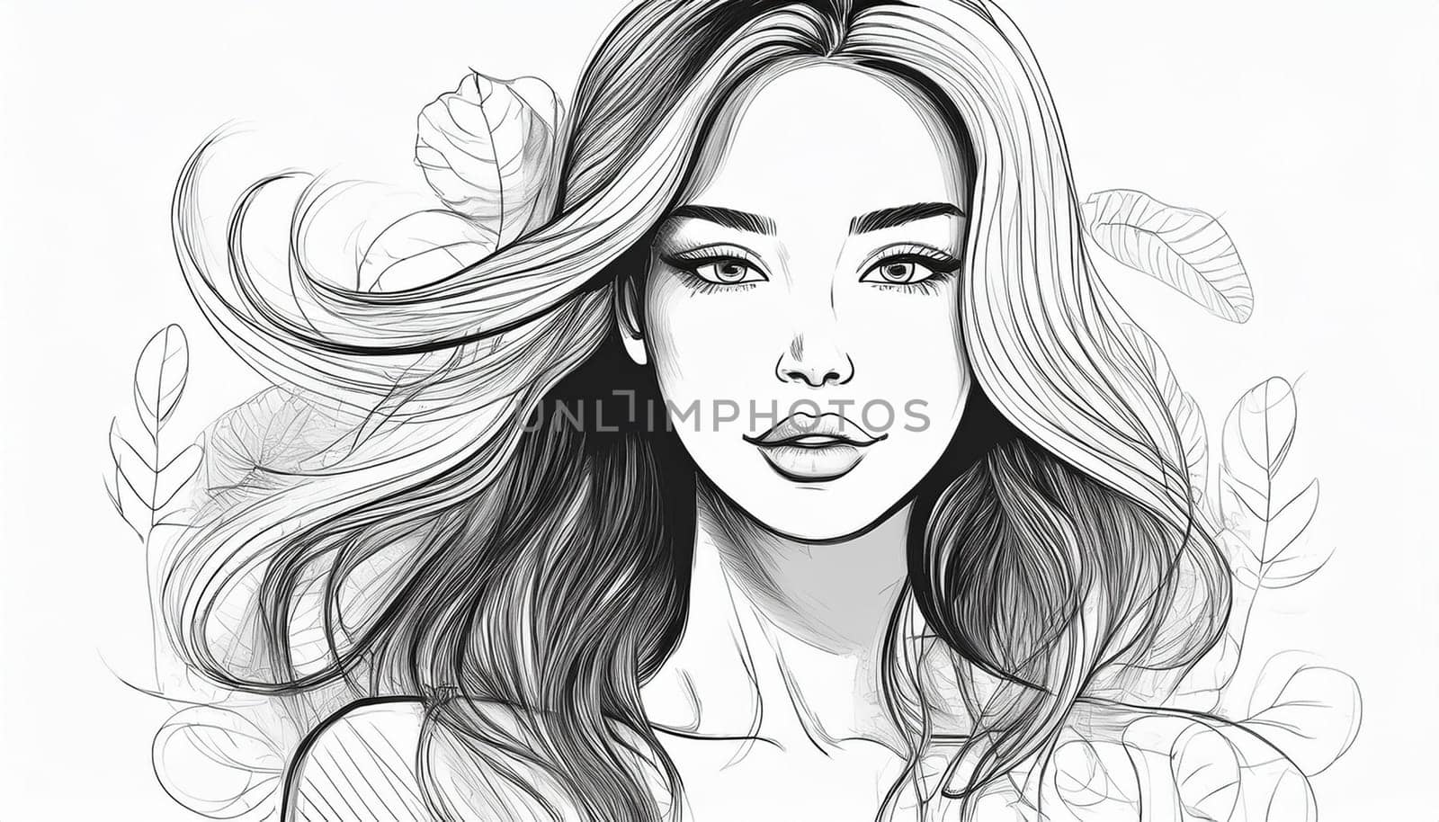 gorgeous hand drawn illustration of young woman, AI generated image