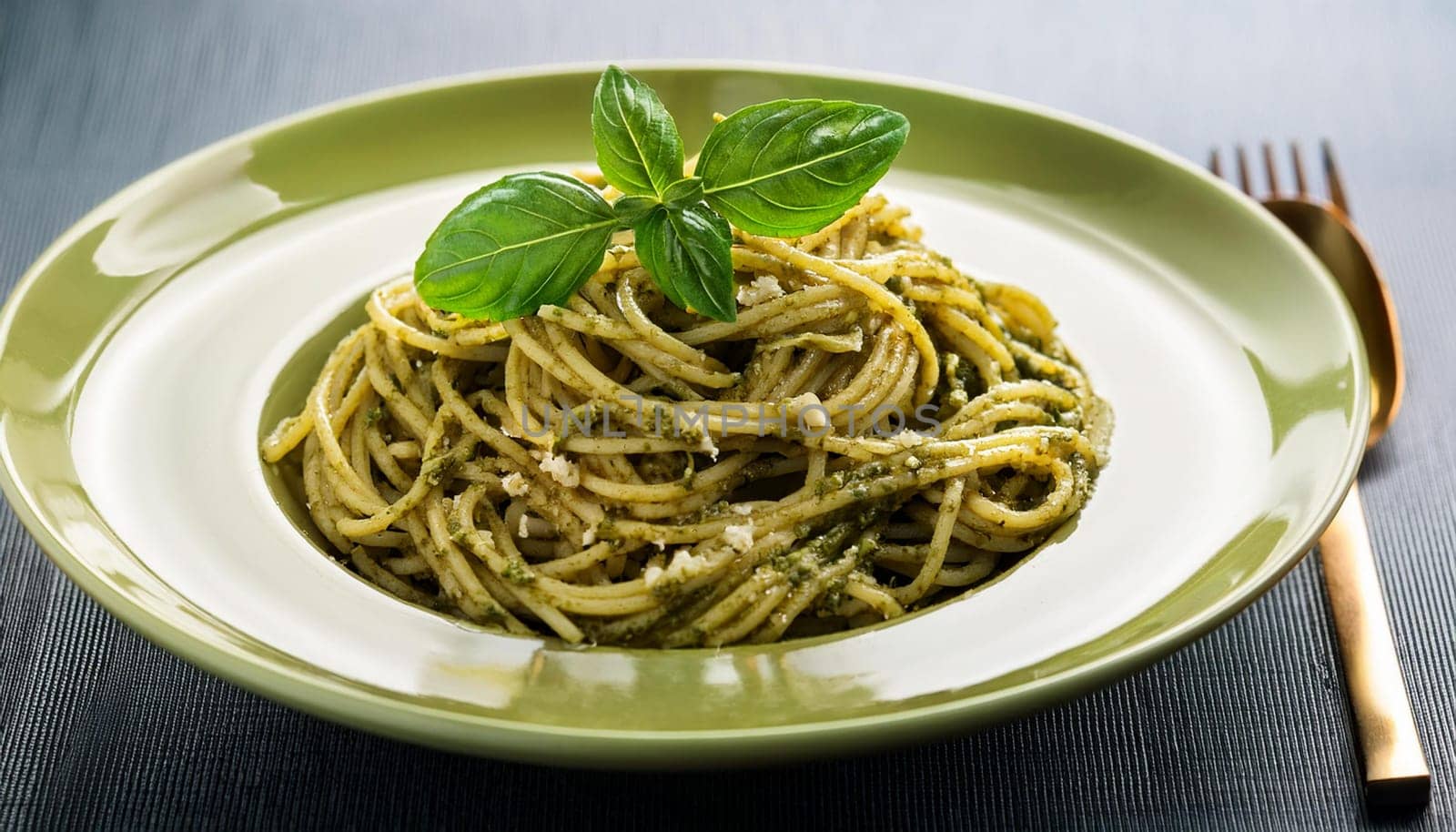 spaghetti al pesto vegetarian food, AI generated image