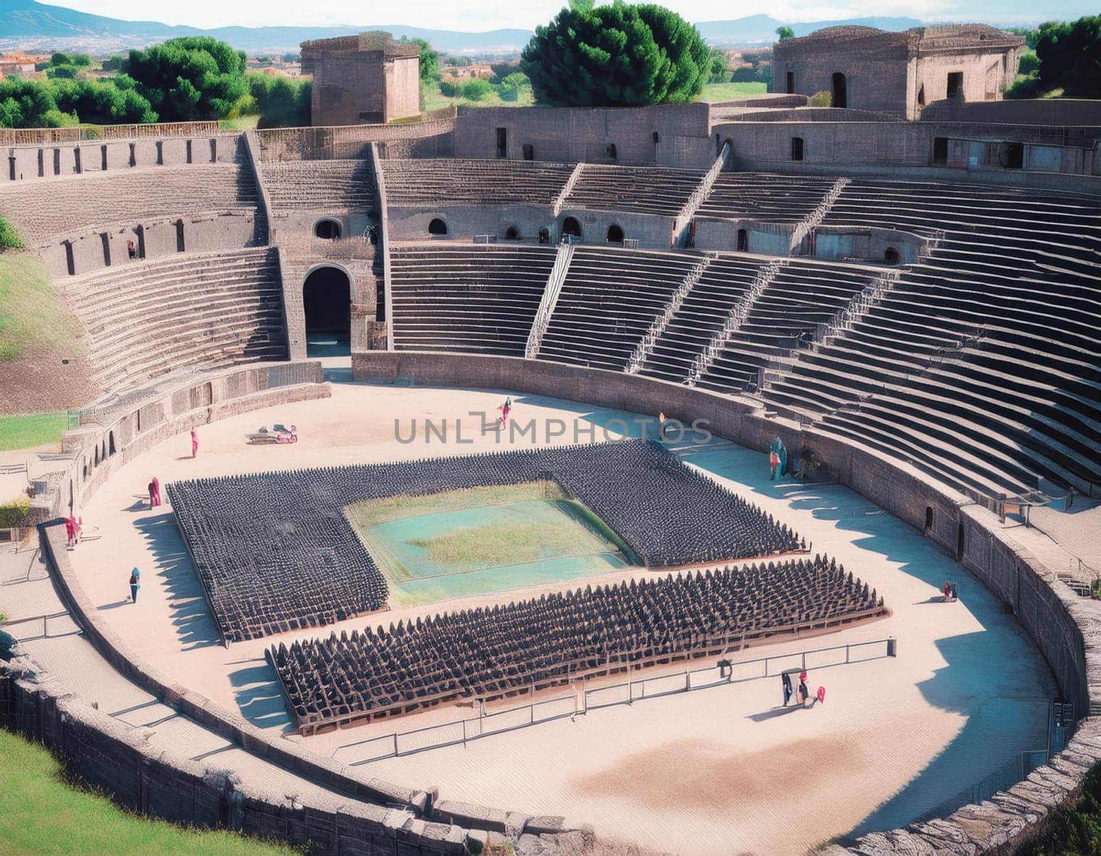 ruins of ancient roman amphitheatre, AI generated image