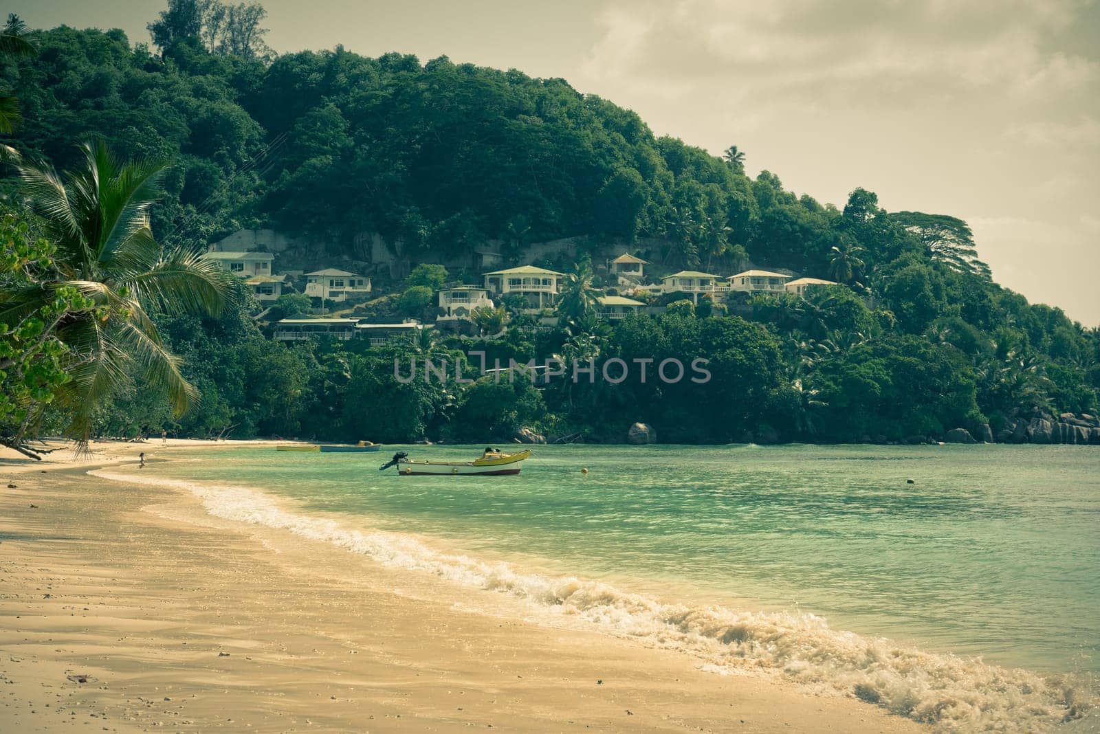 Tropical beach at Mahe island Seychelles in sunny day