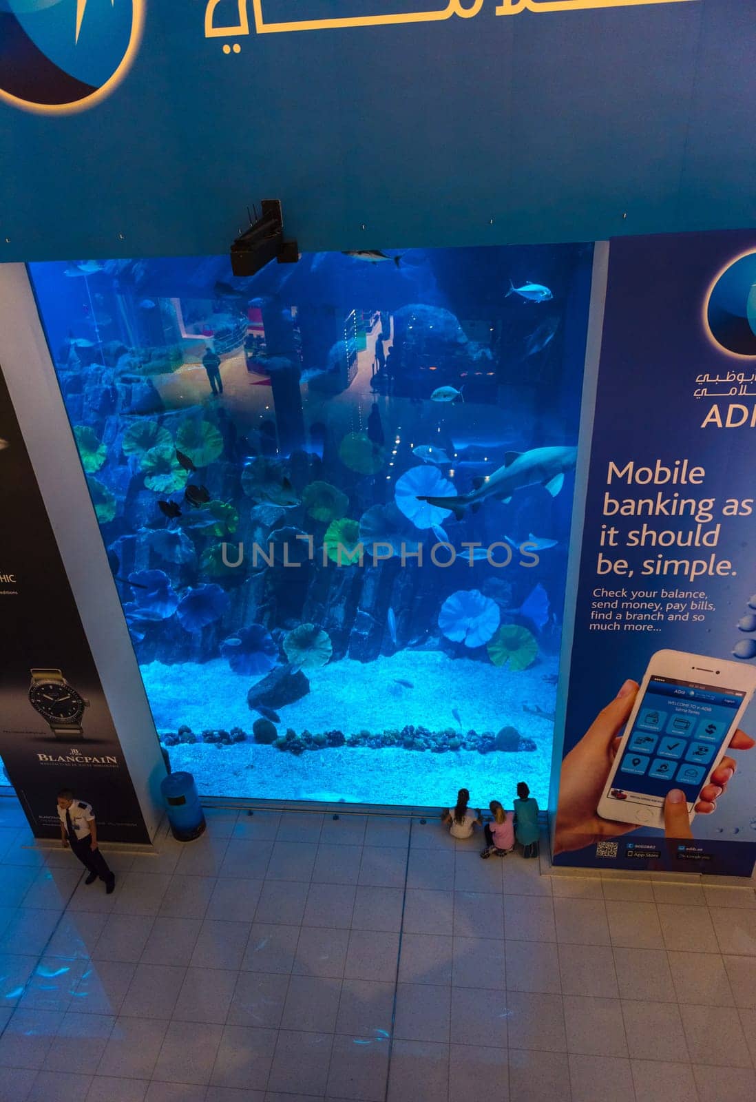 UAE, DUBAI - DECEMBER 25: huge aquarium in Dubai Mall shopping center on December 25, 2014
