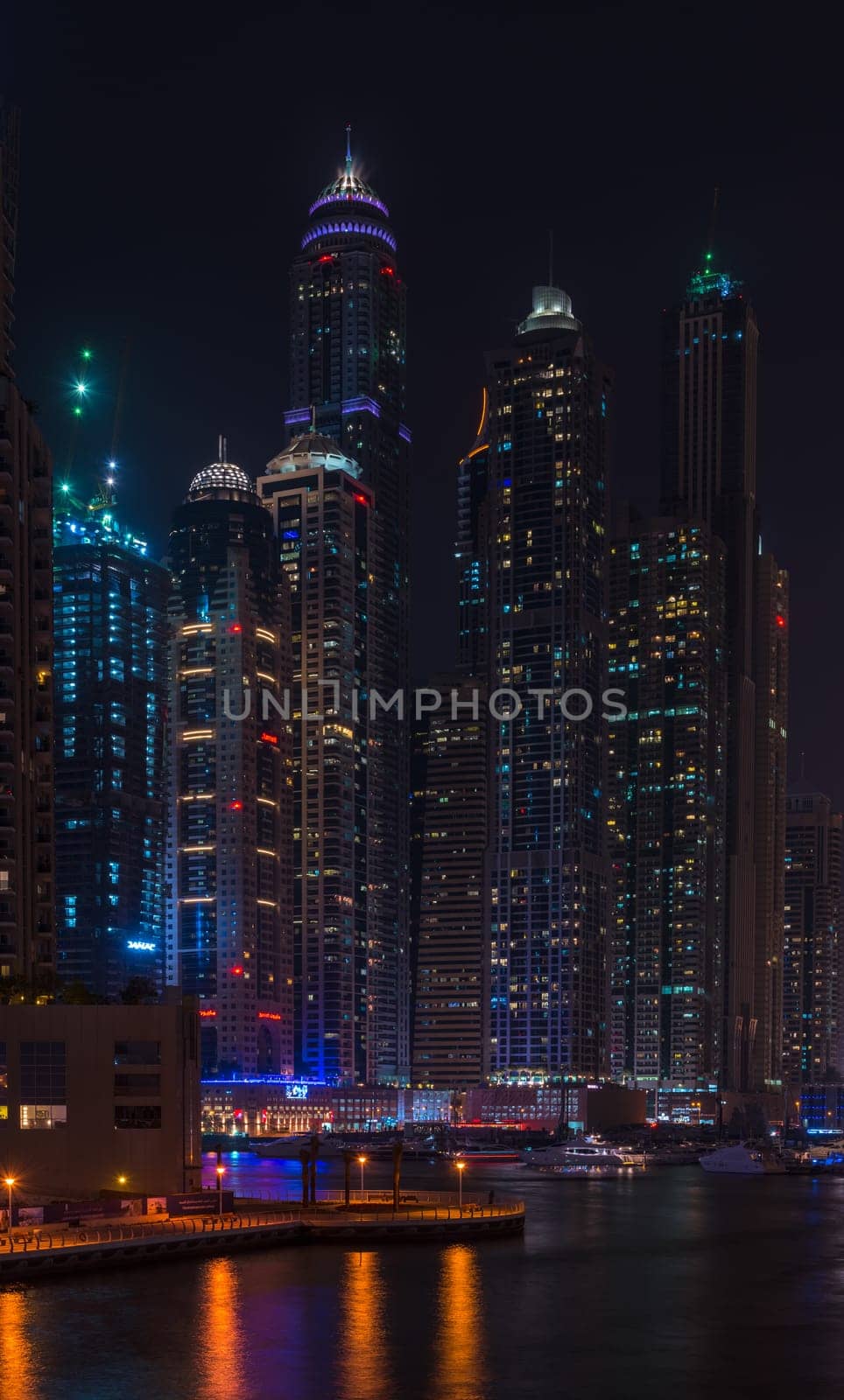 UAE, DUBAI - DECEMBER 31: night view of Dubai Marina, United Arab Emirates - the largest man-made marina in the world on December 31, 2014