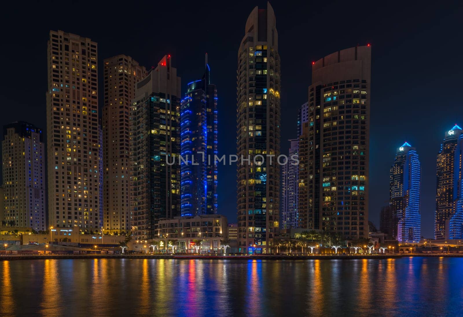 UAE, DUBAI - DECEMBER 31: night view of Dubai Marina, United Arab Emirates - the largest man-made marina in the world on December 31, 2014