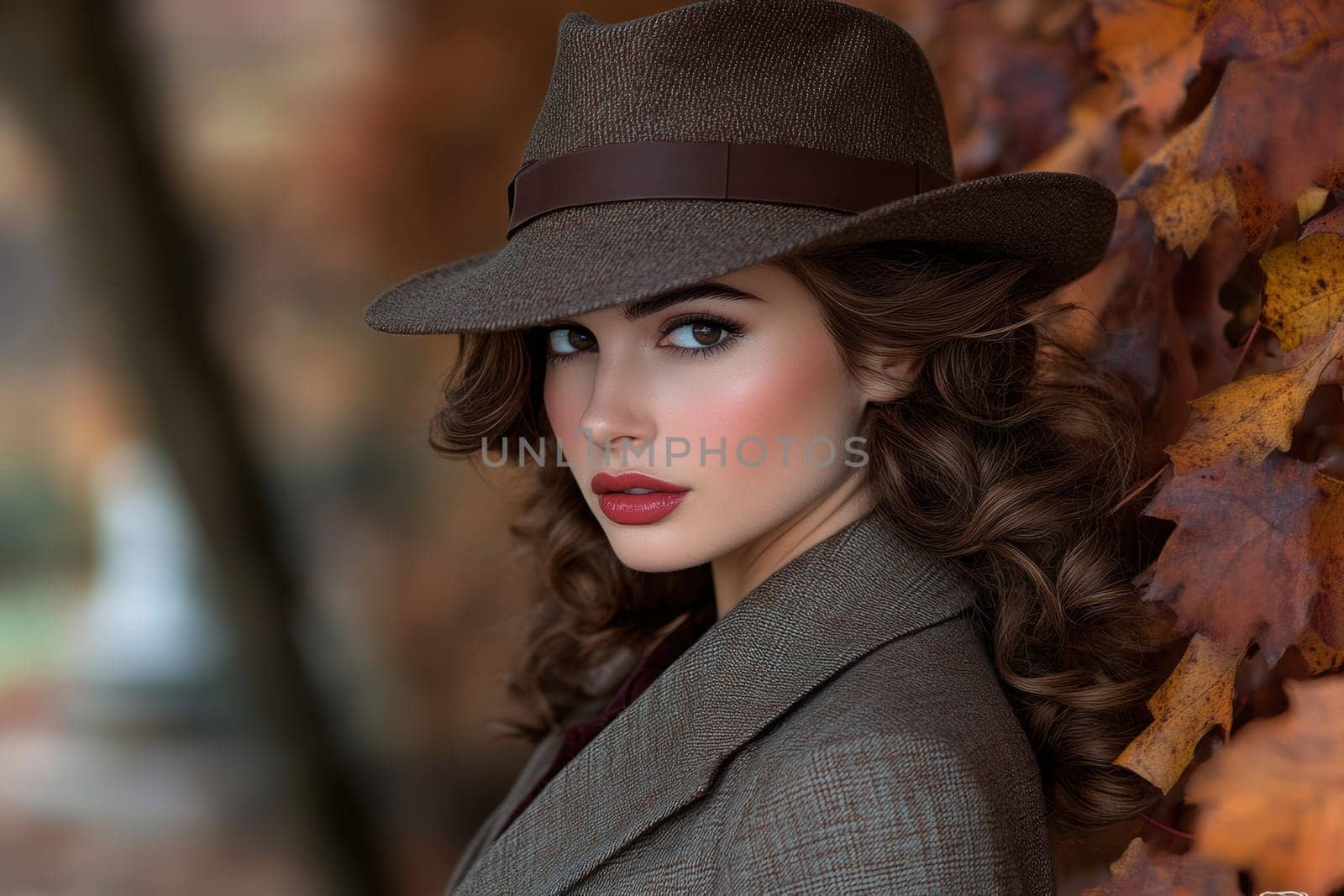 Photographs of women styled in the 1940s-50s taken on the streets of American cities. AI generative.
