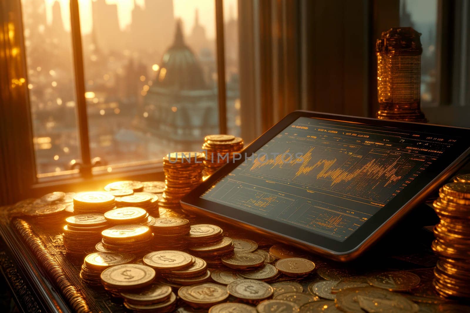 Coin Stack Financial profitability and cost optimization. AI generative.