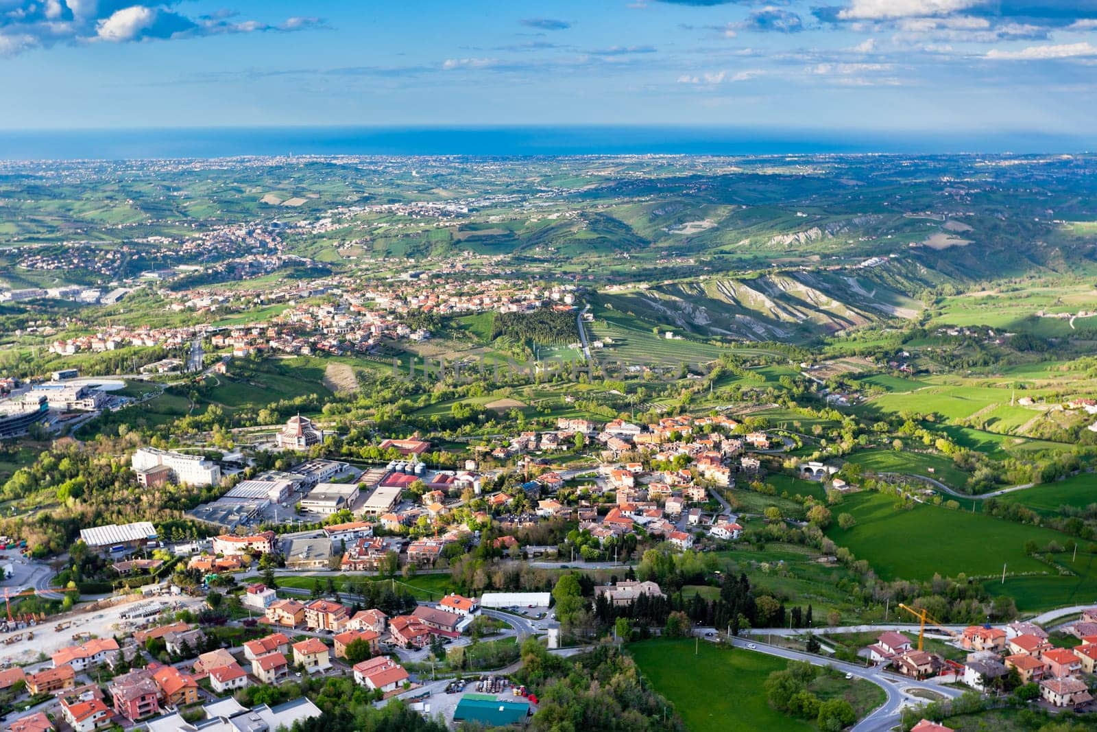 View from Titano mountain, San Marino at neighborhood. Horizontal shot
