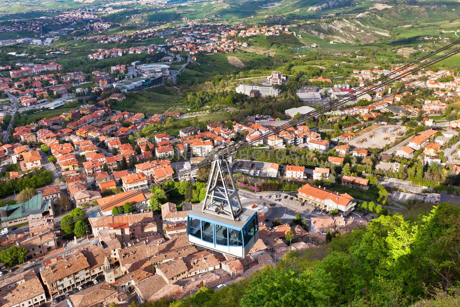 Cable Car at Titano mountain, San Marino. Horizontal shot