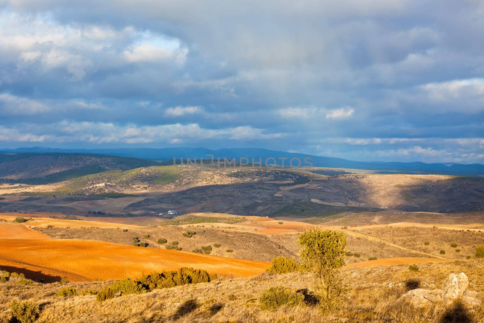 Fields and hills of Castilla-La Mancha, Spain at winter