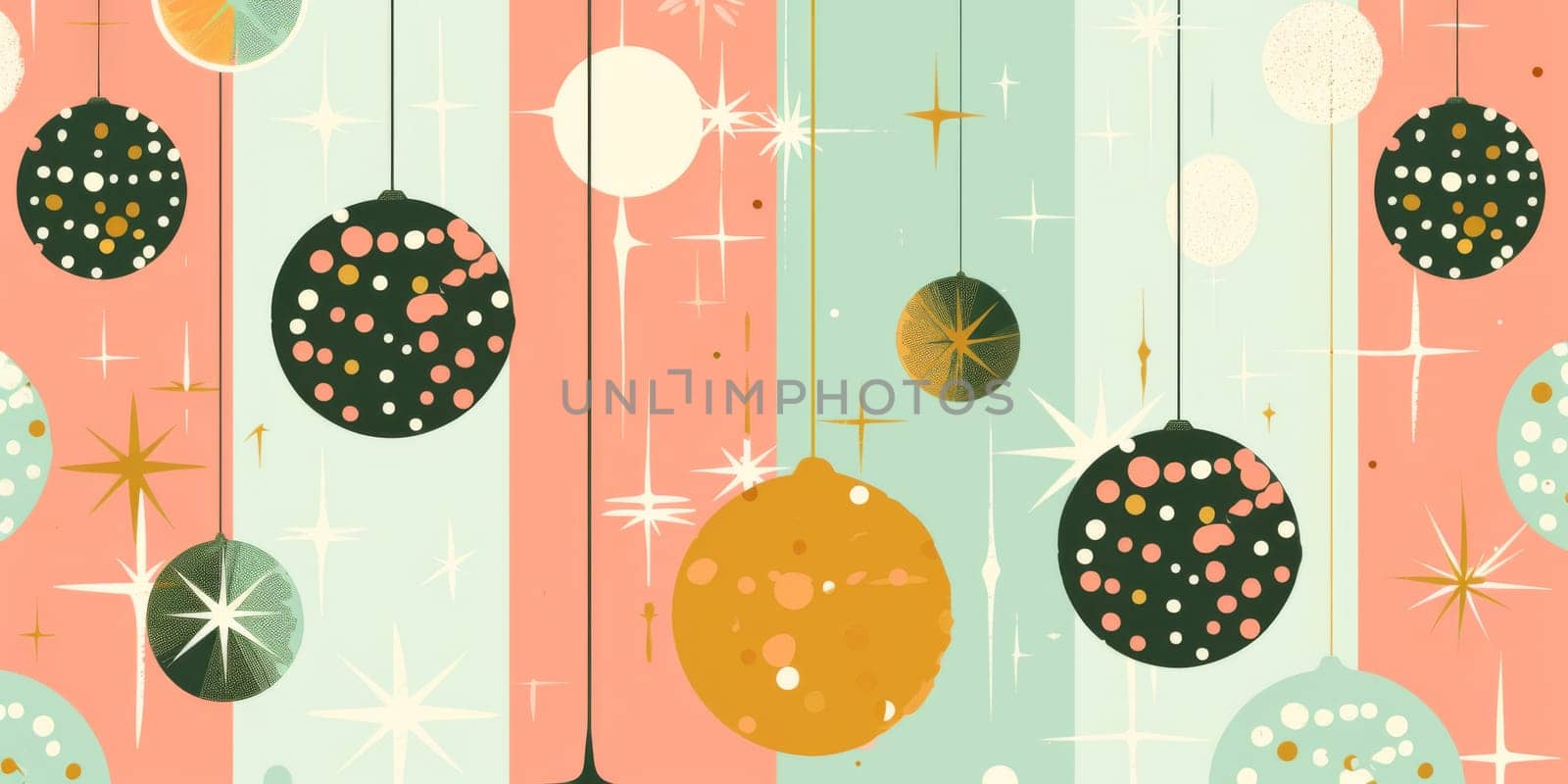 Hanging ornaments with retro design pattern on colorful background, AI Generated