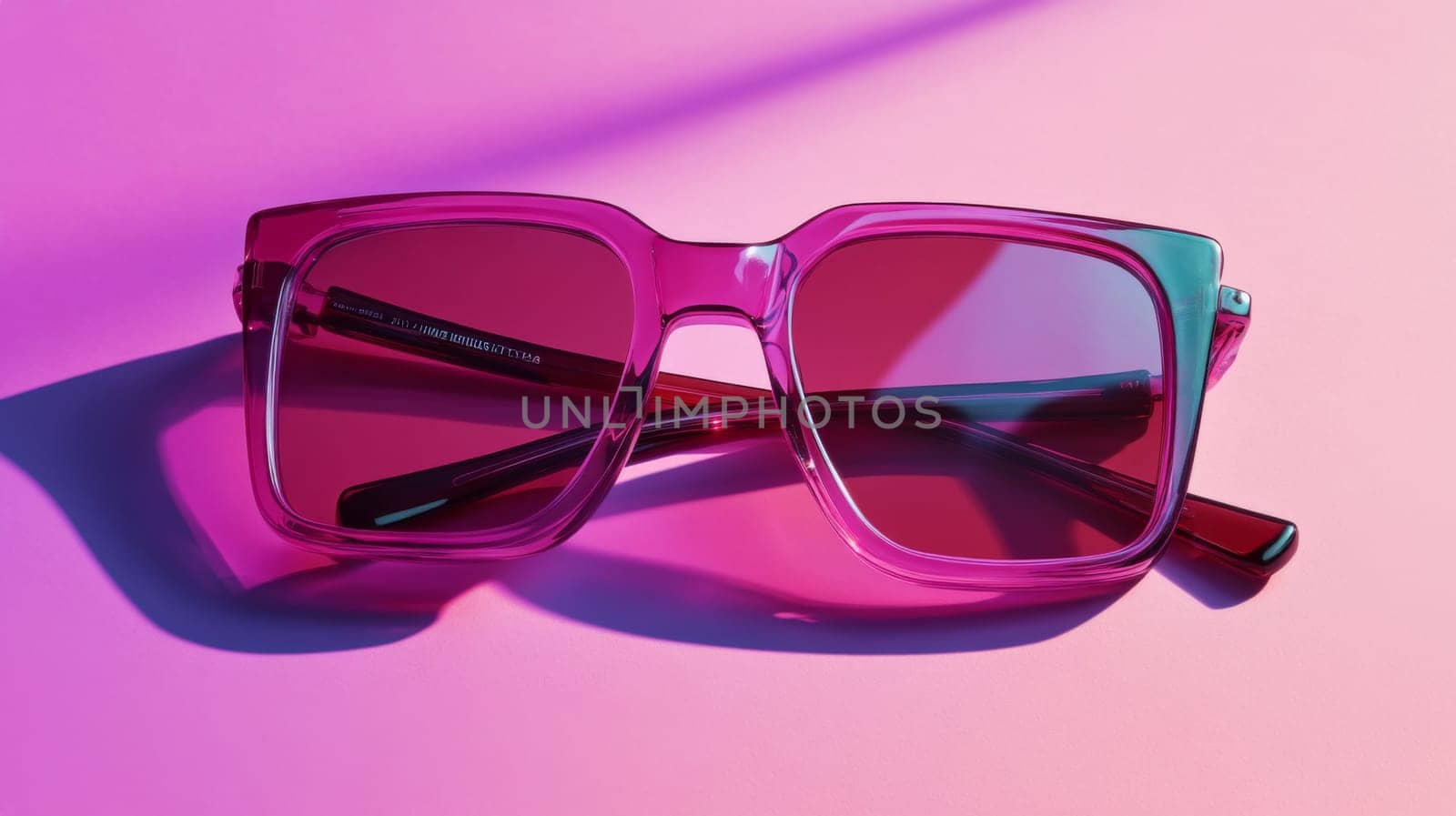 Retro sunglasses on light pastel background with bright colors and shadows, AI Generated