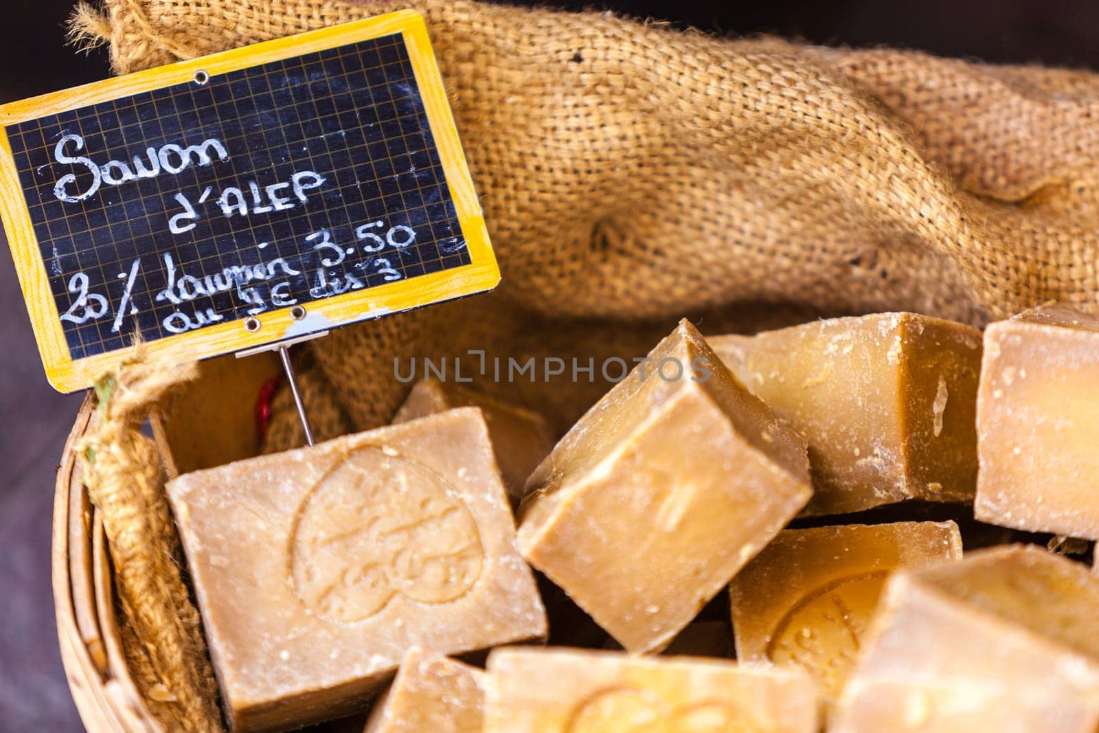 FRANCE, L'ISLE-SUR-LA-SORGUE - AUGUST 07: Handmade soap in a beauty shop in Provence France on August 07, 2014