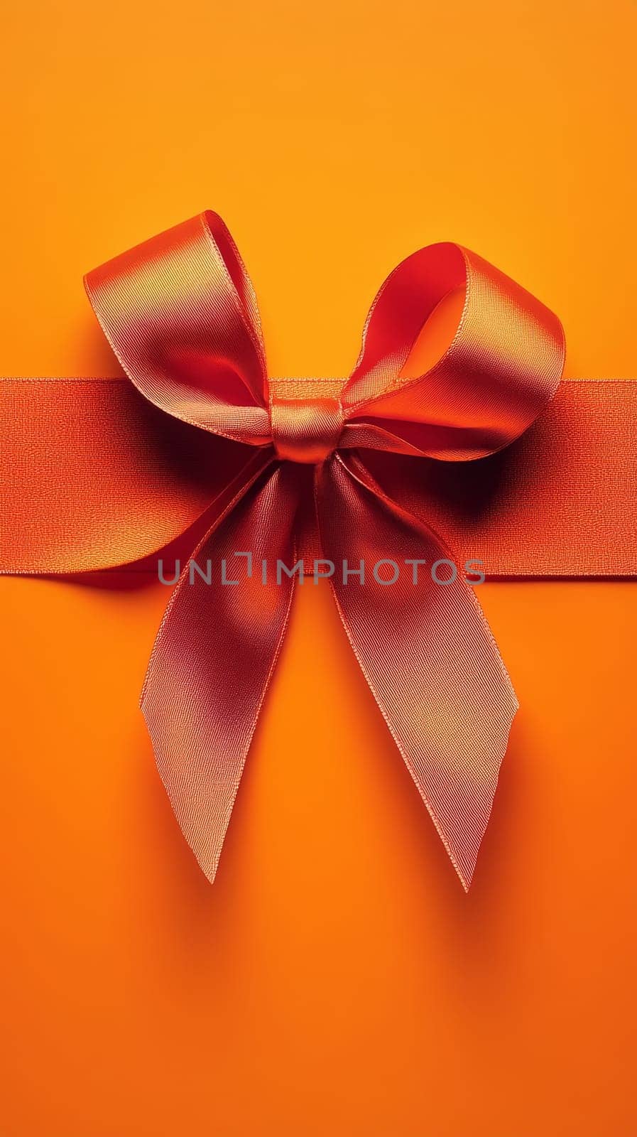 A vibrant orange ribbon bow on a solid background, perfect for gift wrapping and festive designs.