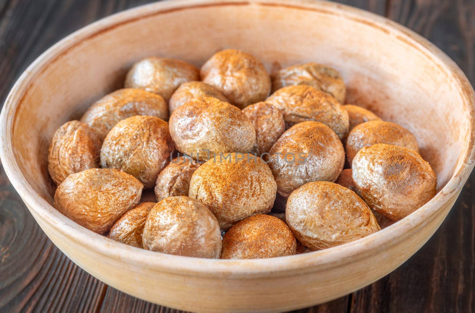 Bowl of oven roasted crispy baby potatoes