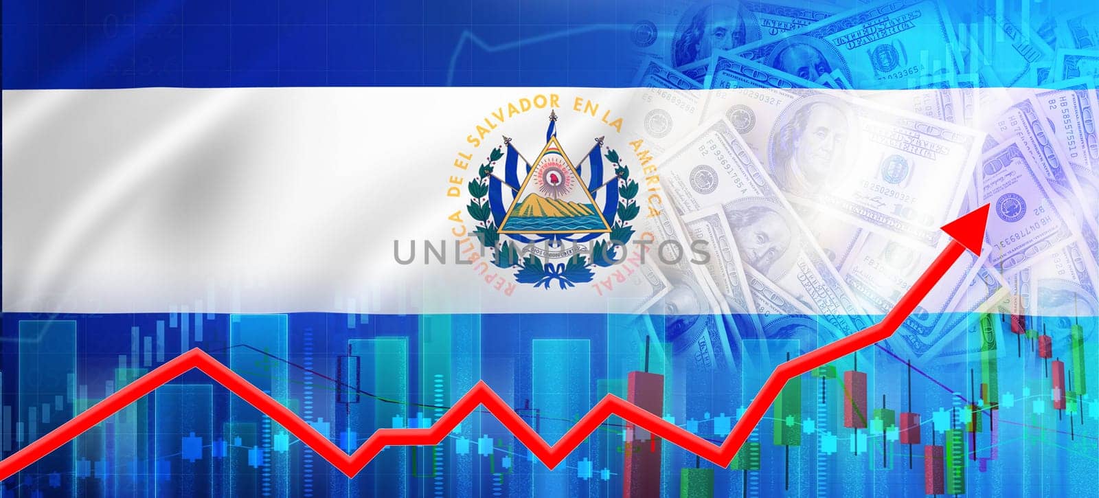 Financial growth of El Salvador, economic recovery concept. Growth of the economy of El Salvador on financial graph