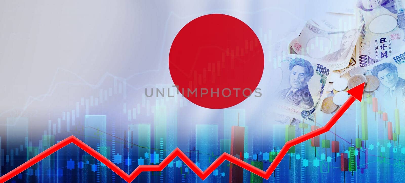 Japan economy growth on financial graph. Japan financial growth, economic recovery concept