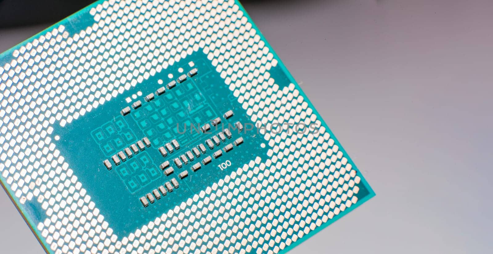 Close up of contacts of a computer microprocessor