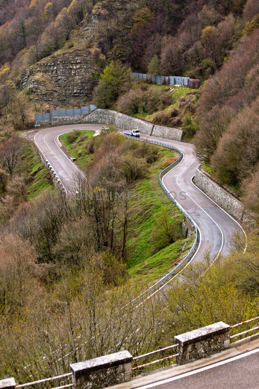 Winding Road Through Italian Mountains Landscape. View from above