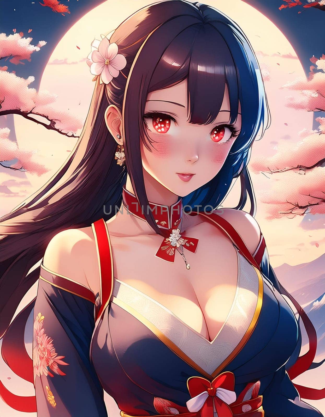 gorgeous young japanese manga woman illustration, AI generated image